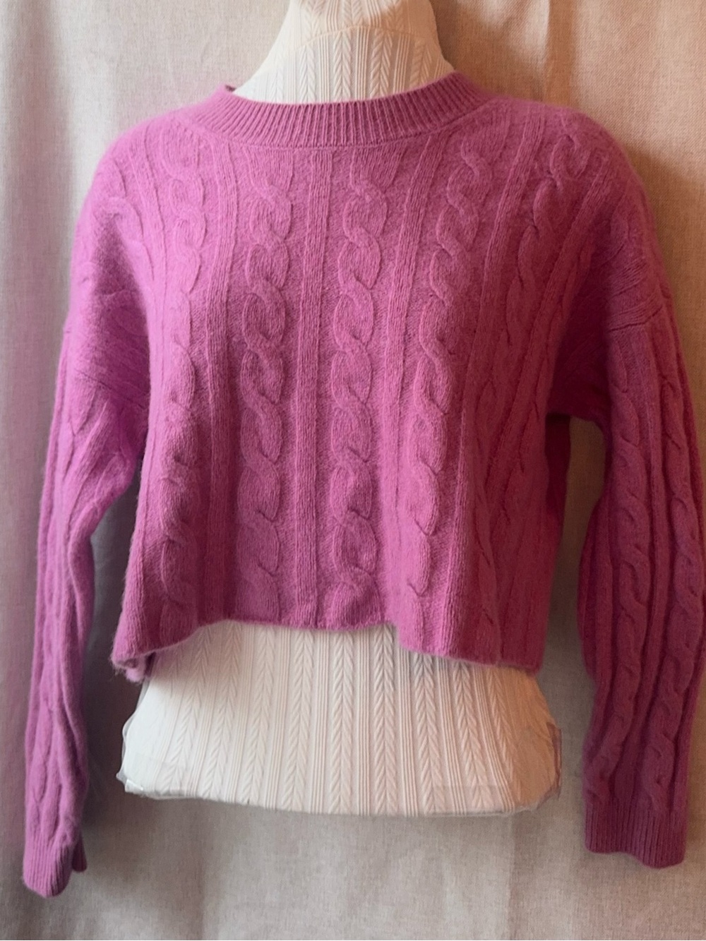 💗 Madewell Re/Sourced Cashmere Bubblegum Manifesto Pink Cable Sweater